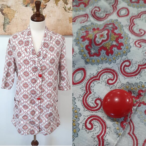 Vtg 60s handmade blazer w/ big red buttons - Picture 1 of 10